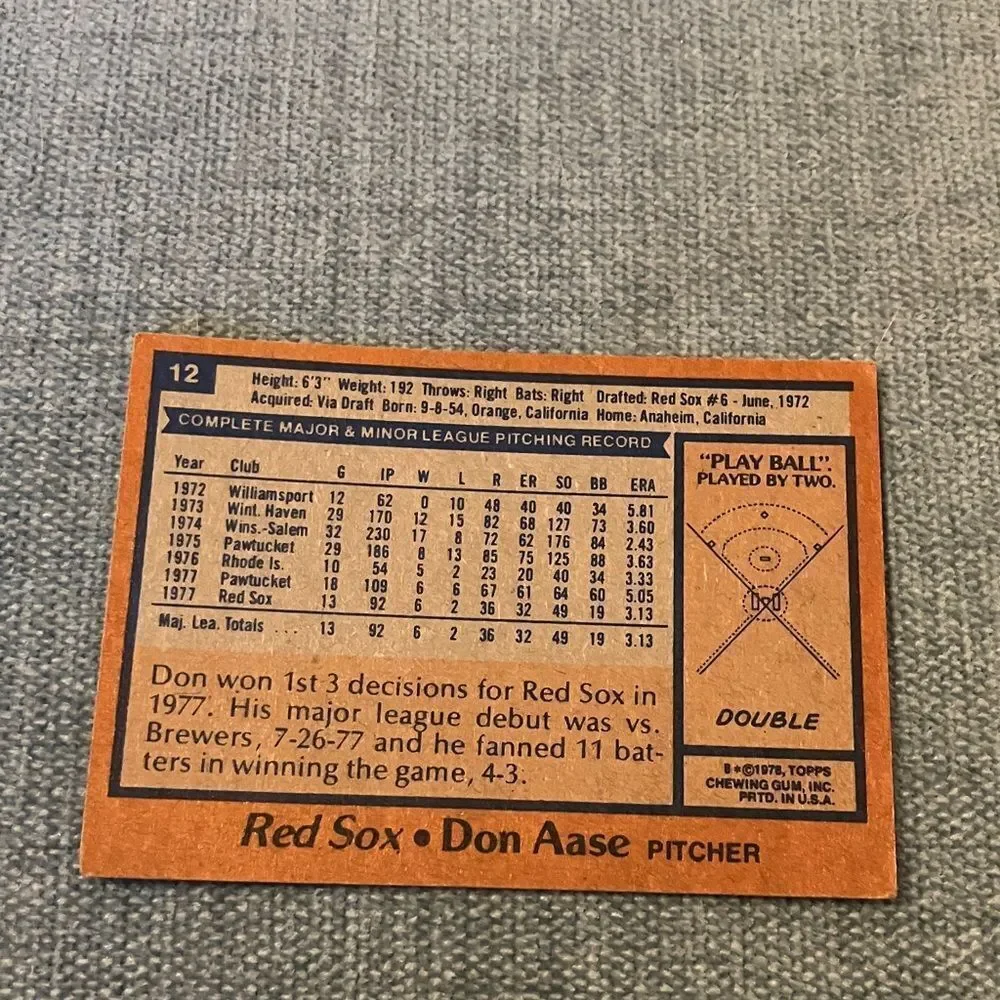 1978 Topps Boston Red Sox Baseball Card Trading Card